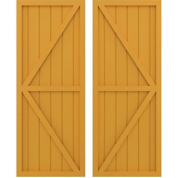 Ekena Millwork Americraft 6-Board Wood 2 Equal Panel Frmd Board-n-Batten Shutters w/Dbl Z-Bar, ARW102BF621X55TUH, PR ARW102BF621X55TUH - main
